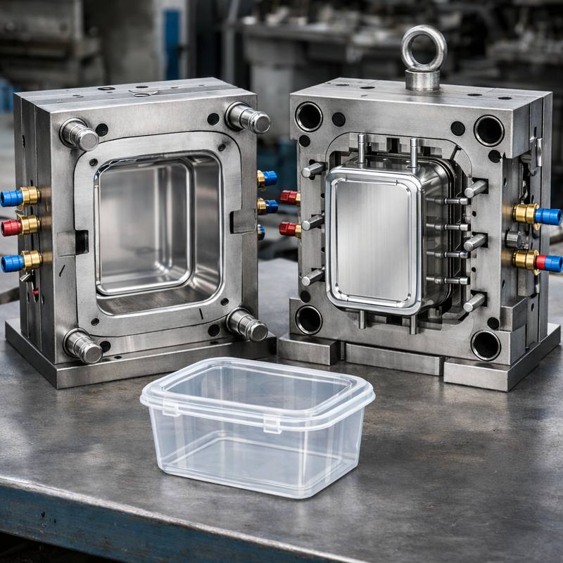 Household lunch box mould open cavity with sample part — Siddhi Mould Vasai Mumbai